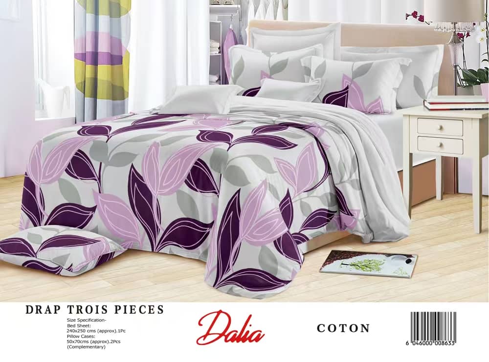 Drap Dalia 3 pièces (2 taies d'oreillers + 1 drap) 240/250 Coton - Mauve - Violet 