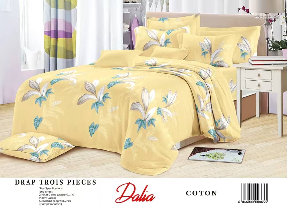 Drap Dalia 3 pièces (2 taies d'oreillers + 1 drap) Coton - Jaune & Vert