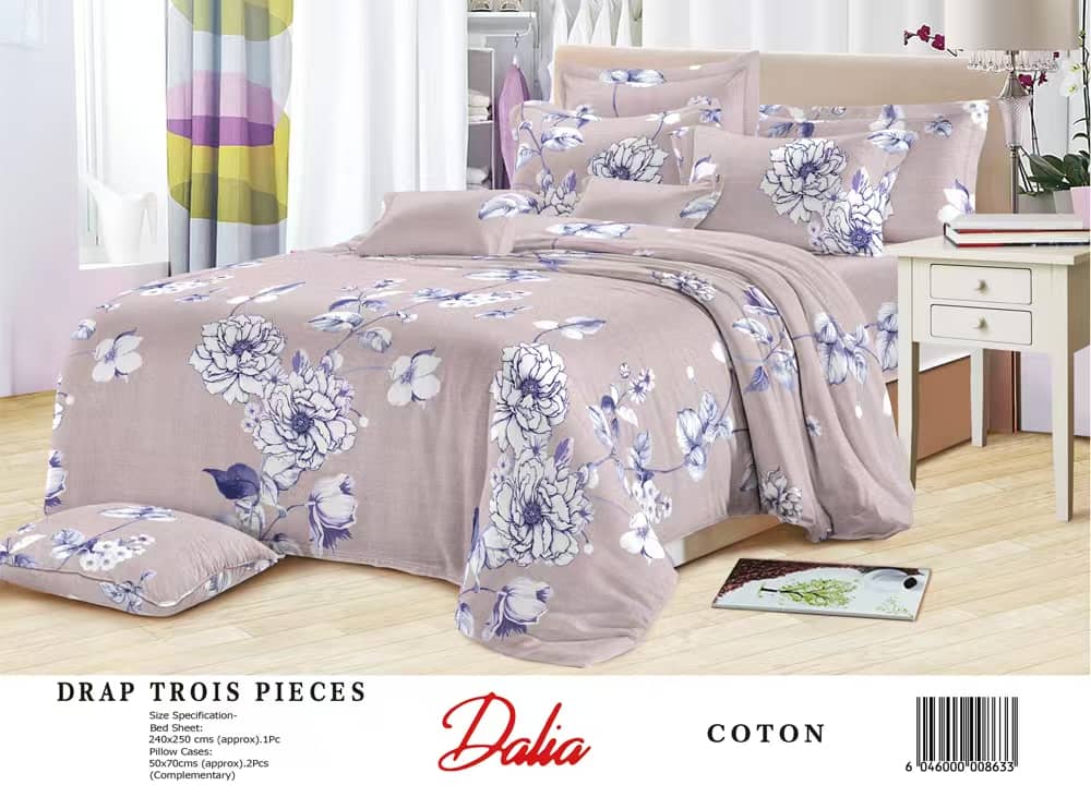 Drap Dalia 3 pièces (2 taies d'oreillers + 1 drap) Coton - Violet & Bleu 