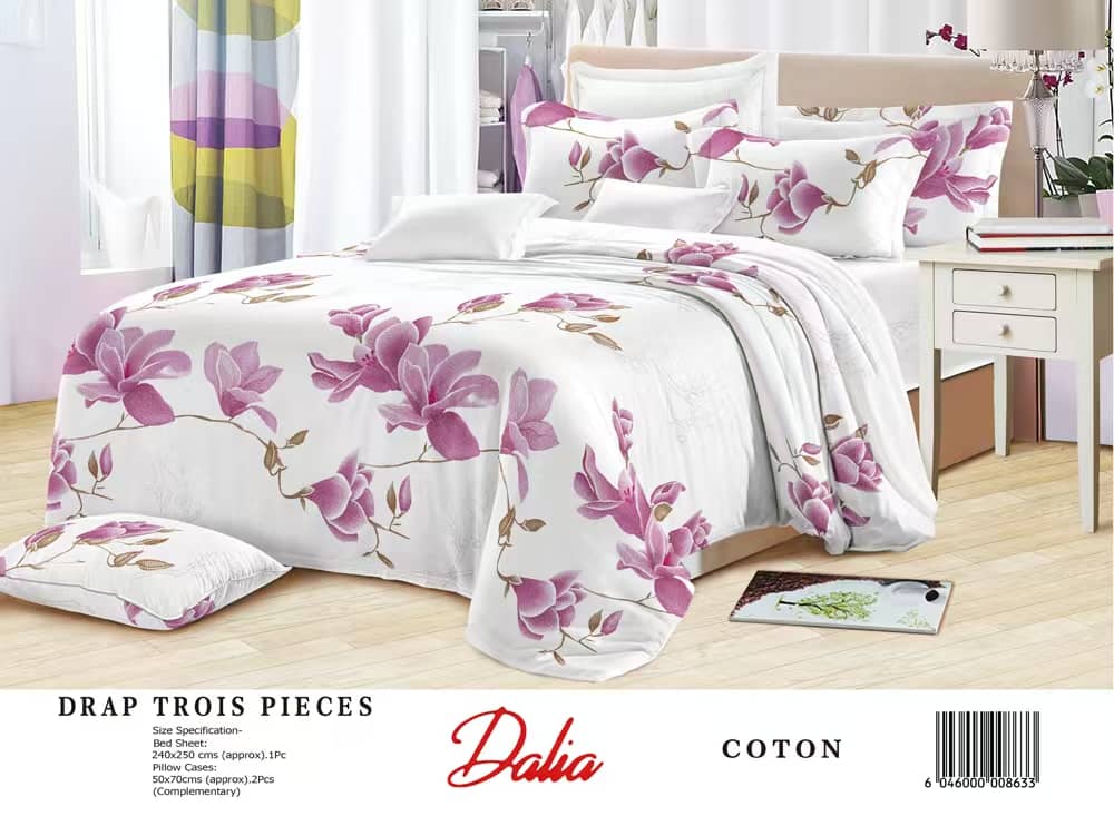 Drap Dalia 3 pièces (2 taies d'oreillers + 1 drap) Coton - Blanc & Rose