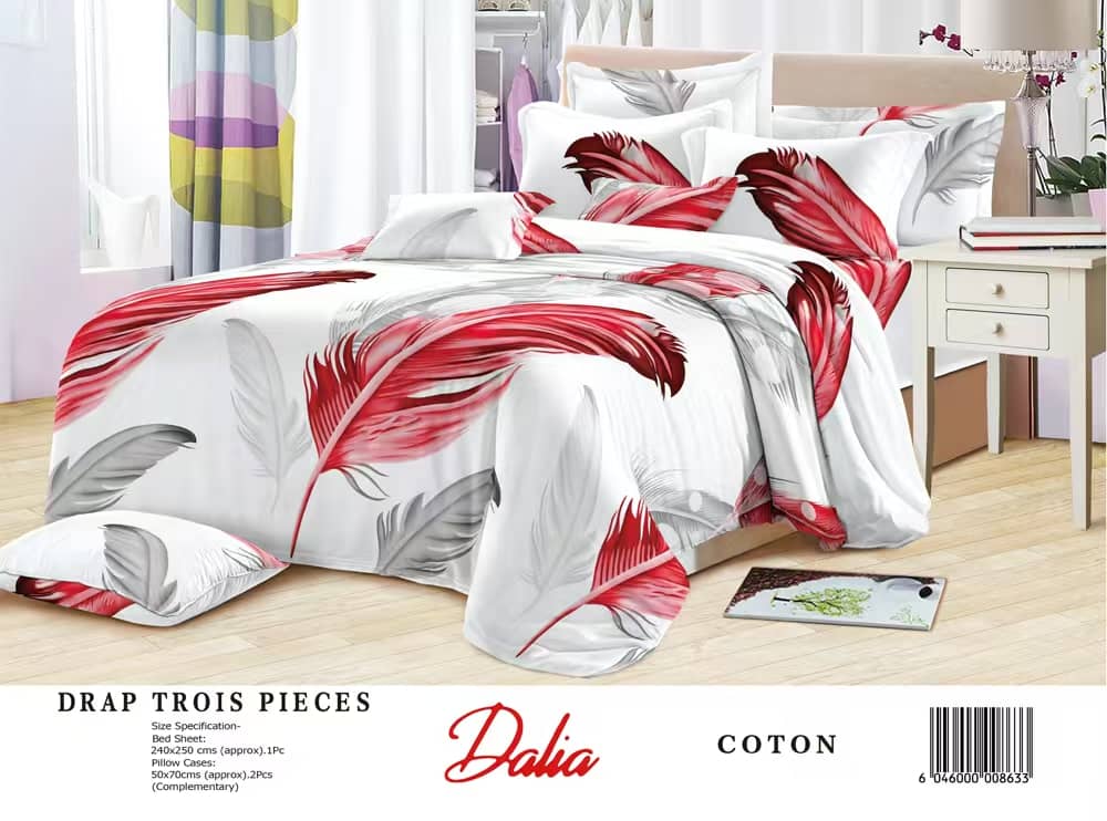 Drap Dalia 3 pièces (2 taies d'oreillers + 1 drap) Coton - Blanc & Rouge 