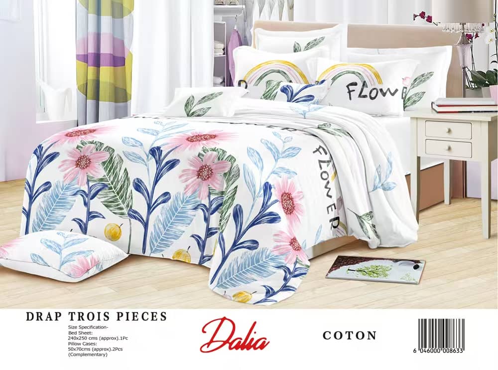 Drap Dalia 3 pièces (2 taies d'oreillers + 1 drap) Coton - Multicolore 