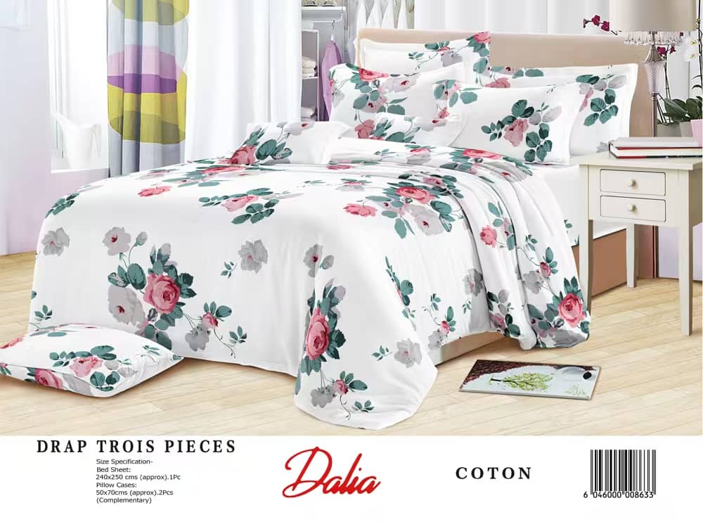 Drap Dalia 3 pièces (2 taies d'oreillers + 1 drap) Coton - Multicolore 