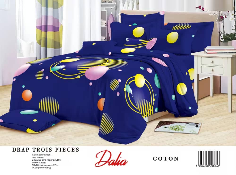 Drap Dalia 3 pièces (2 taies d'oreillers + 1 drap) Coton - Jaune & Bleu 