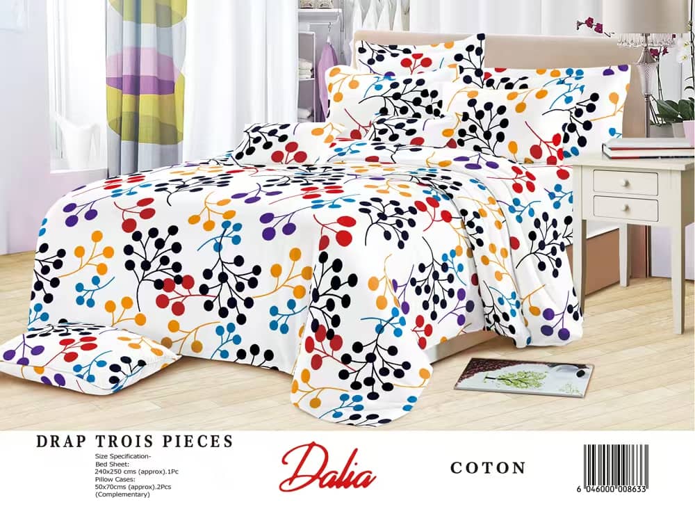 Drap Dalia 3 pièces (2 taies d'oreillers + 1 drap) Coton - Multicolore 