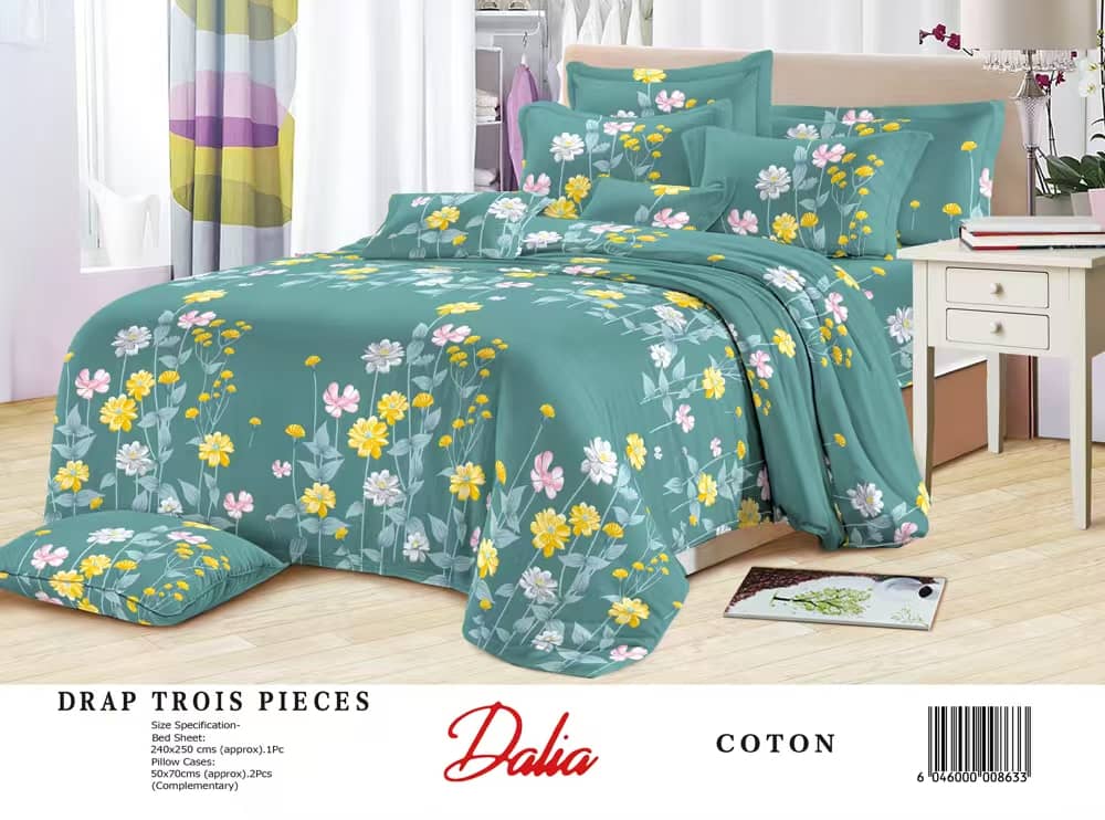 Drap Dalia 3 pièces (2 taies d'oreillers + 1 drap) Coton - Jaune & Vert