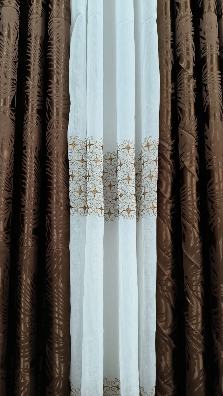 Ensemble Rideaux 2 Lourds & 1 Léger - Marron