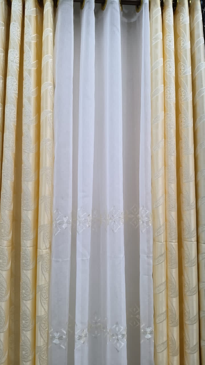 Ensemble Rideaux 2 Lourds & 1 Léger - Jaune