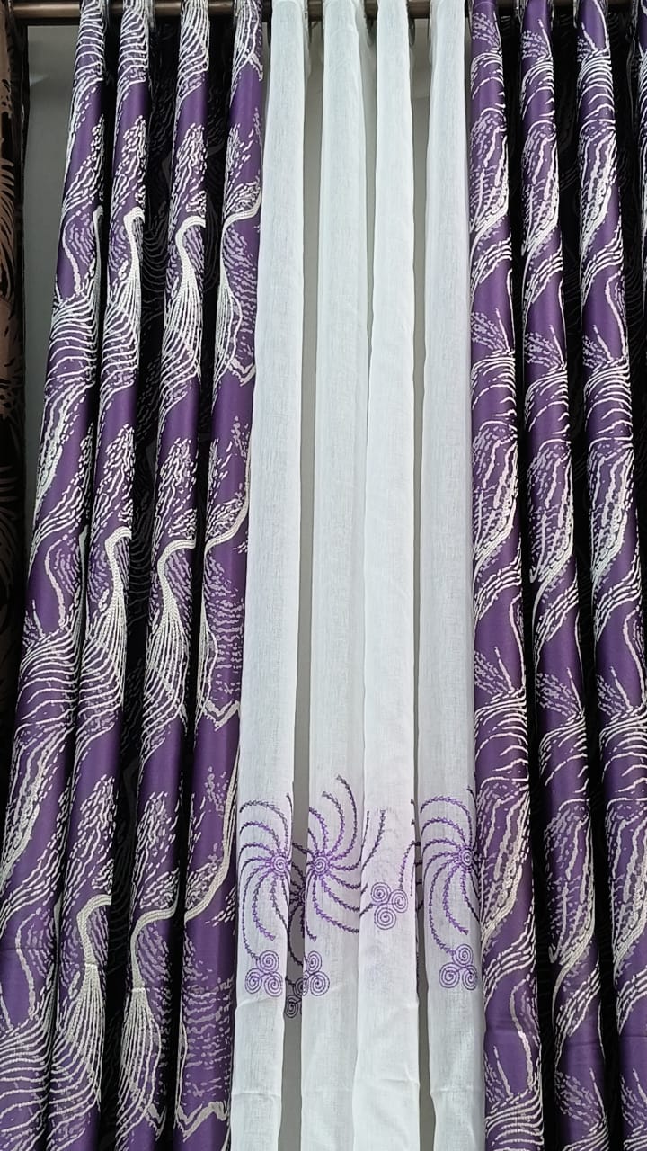 Ensemble Rideaux 2 Lourds & 1 Léger - Violet 