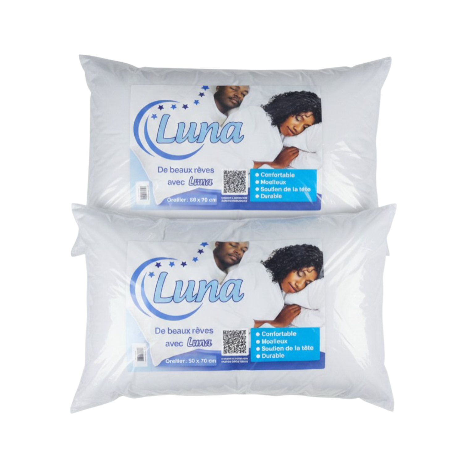 Paire d'Oreillers Luna Blanc Doux et Confortable 