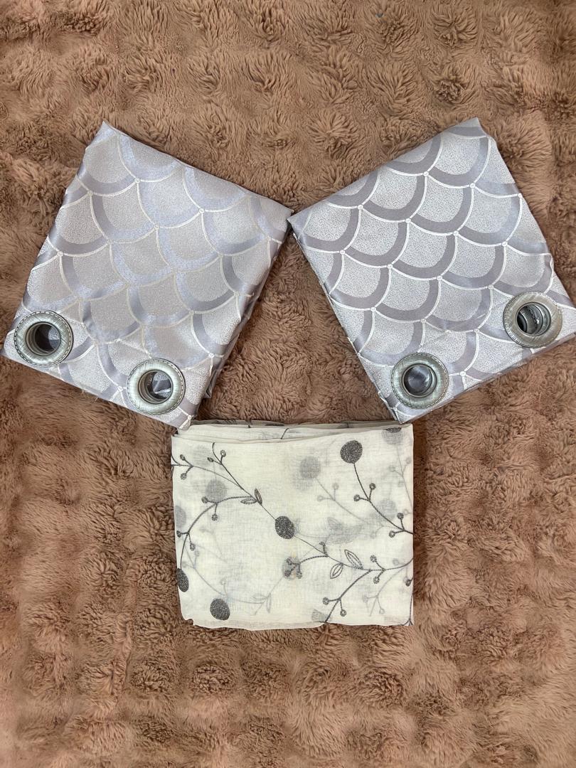 Ensemble Rideaux 2 Lourds & 1 Léger - Gris