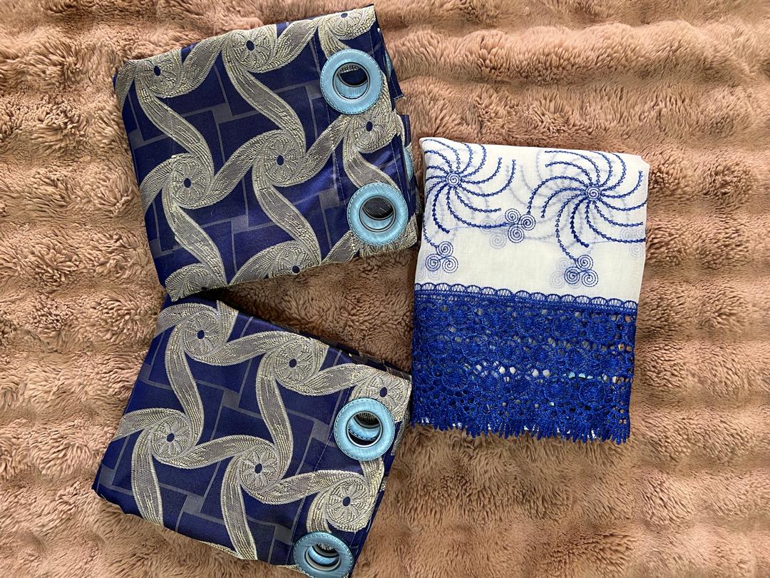 Ensemble Rideaux 2 Lourds & 1 Léger - Bleu 