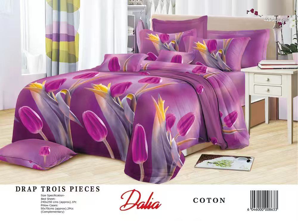 Drap Dalia 3 pièces (2 taies d'oreillers + 1 drap) Coton - Mauve
