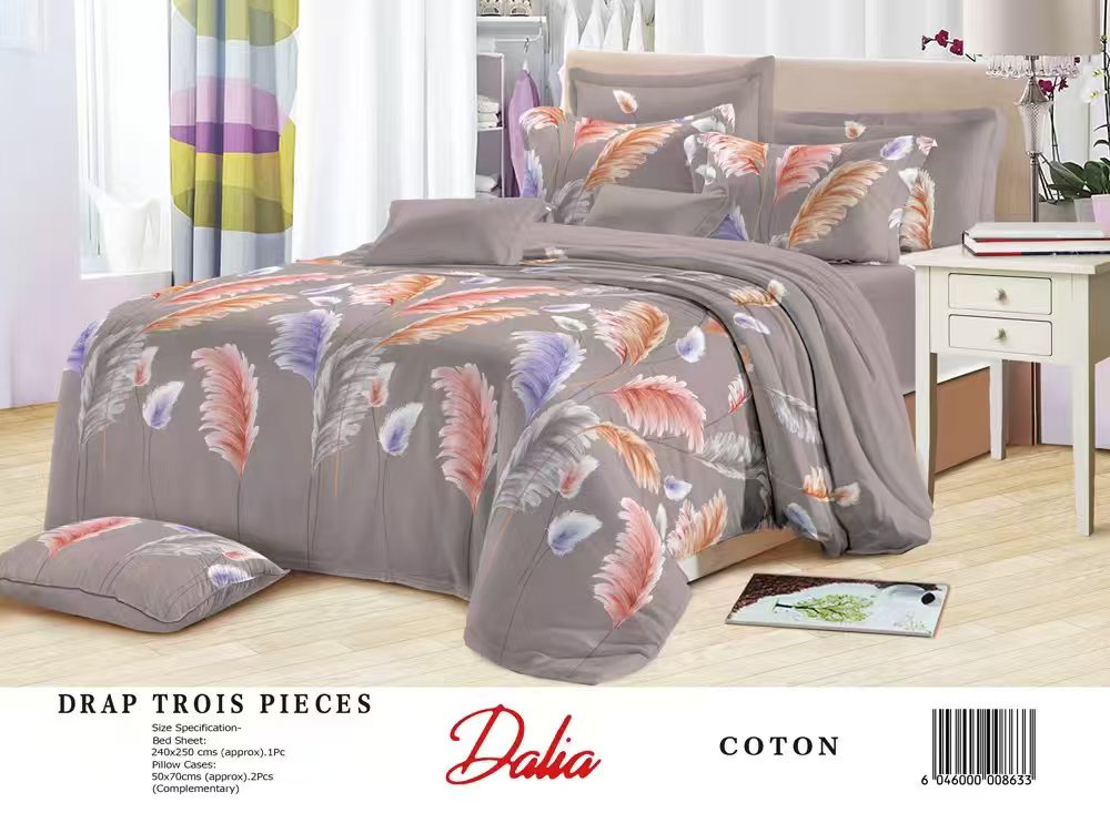 Drap Dalia 3 pièces (2 taies d'oreillers + 1 drap) Coton - Gris