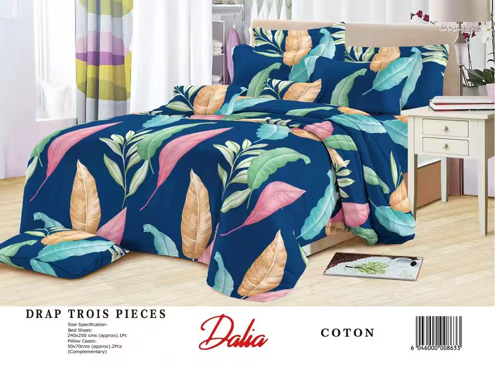 Drap Dalia 3 pièces (2 taies d'oreillers + 1 drap) Coton - Multicolore 