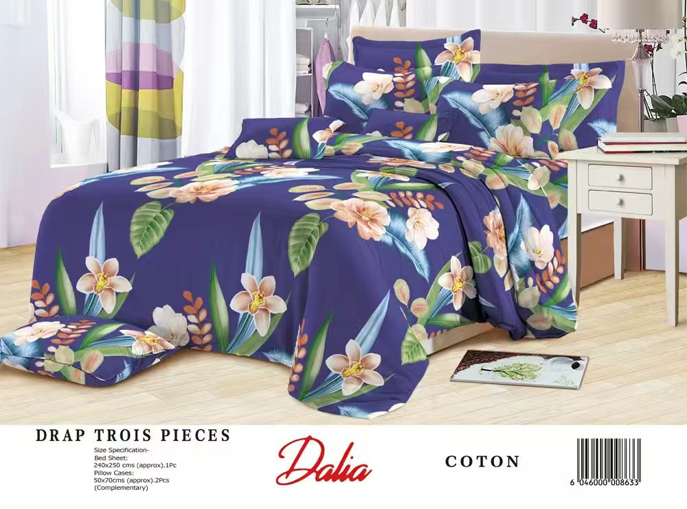 Drap Dalia 3 pièces (2 taies d'oreillers + 1 drap) Coton - Multicolore 