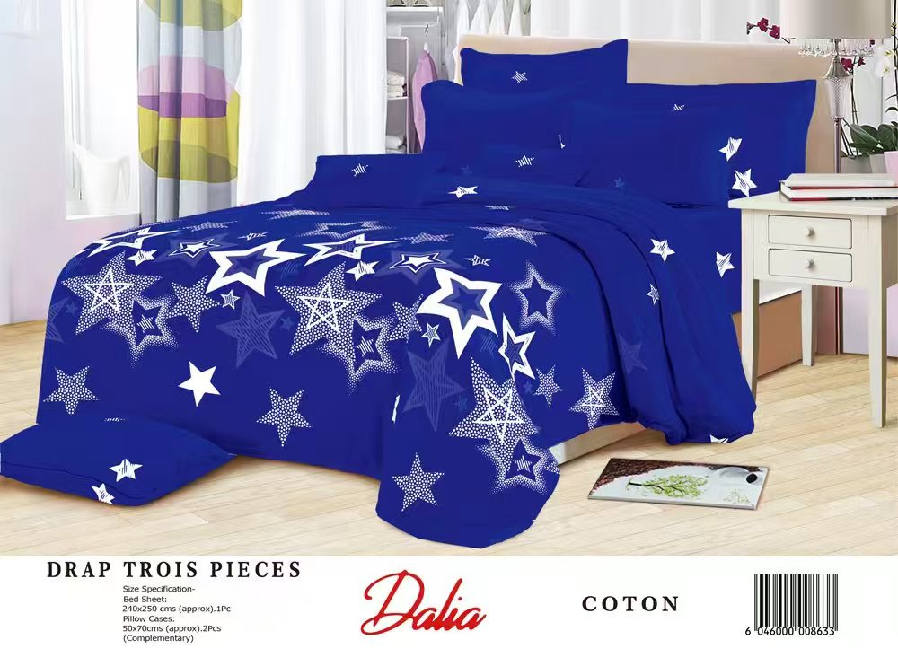 Drap Dalia 3 pièces (2 taies d'oreillers + 1 drap) Coton - Bleu