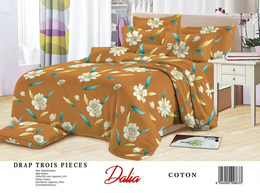Drap Dalia 3 pièces (2 taies d'oreillers + 1 drap) Coton - Jaune