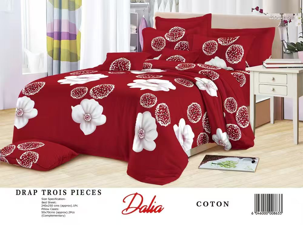 Drap Dalia 3 pièces (2 taies d'oreillers + 1 drap) Coton - Rouge Bordeaux 