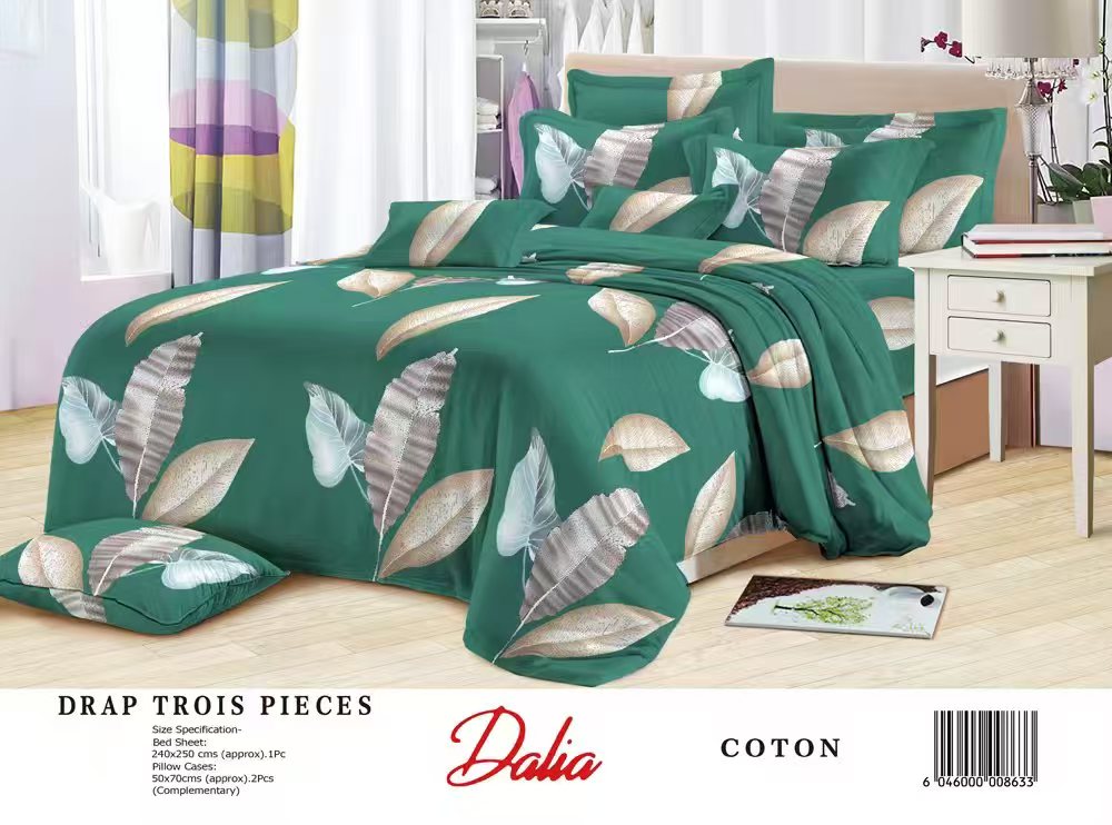 Drap Dalia 3 pièces (2 taies d'oreillers + 1 drap) Coton - Vert