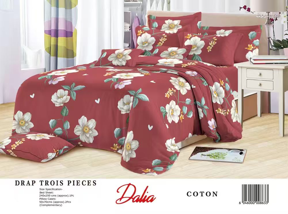 Drap Dalia 3 pièces (2 taies d'oreillers + 1 drap) Coton - Bordeaux 