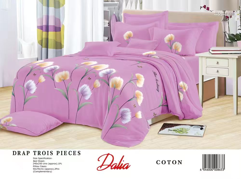 Drap Dalia 3 pièces (2 taies d'oreillers + 1 drap) Coton - Mauve