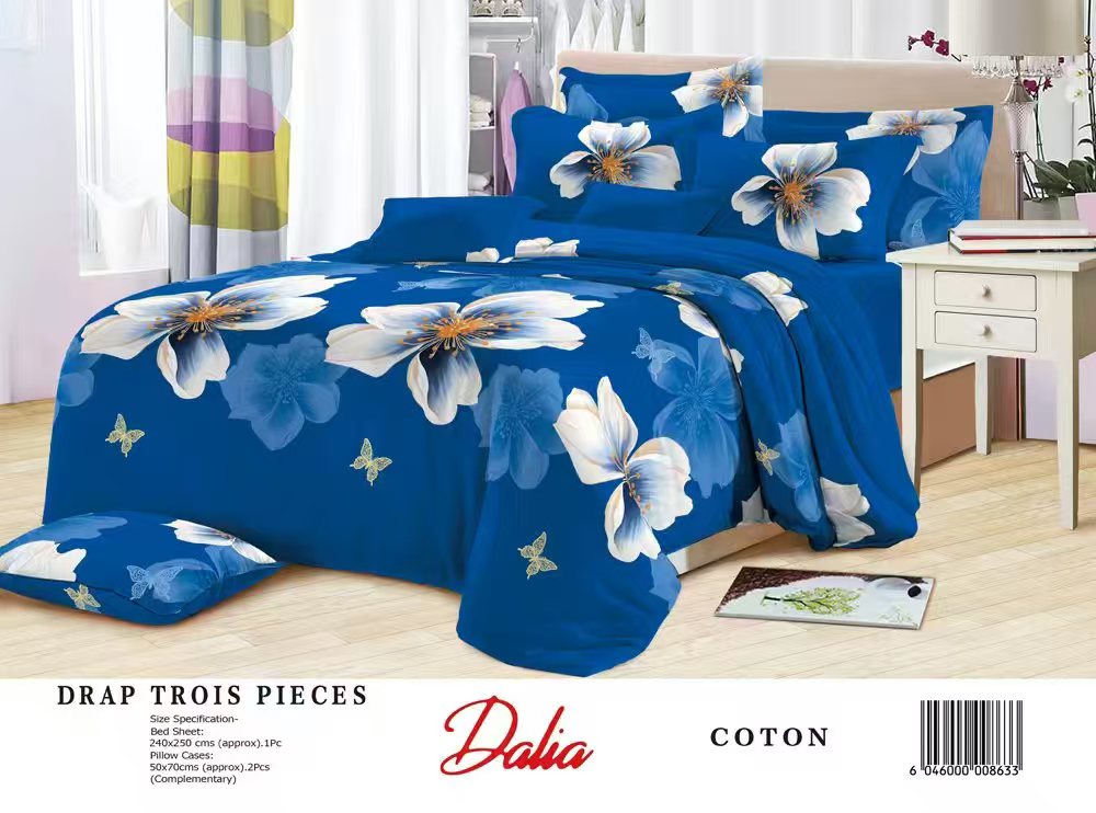 Drap Dalia 3 pièces (2 taies d'oreillers + 1 drap) Coton - Bleu 