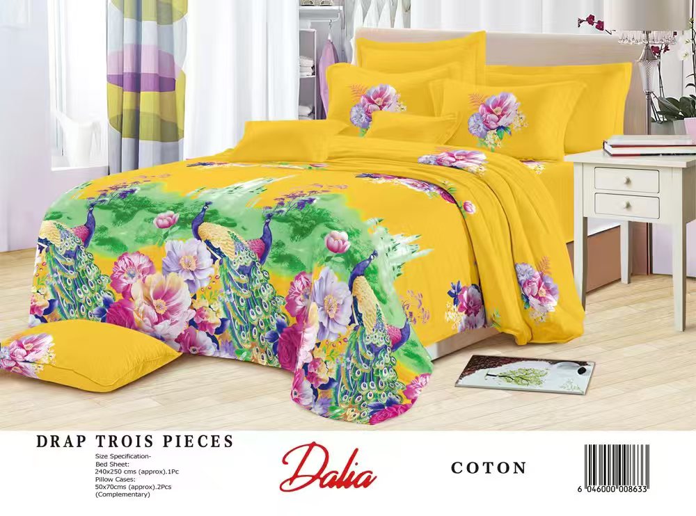 Drap Dalia 3 pièces (2 taies d'oreillers + 1 drap) Coton - Jaune & Vert