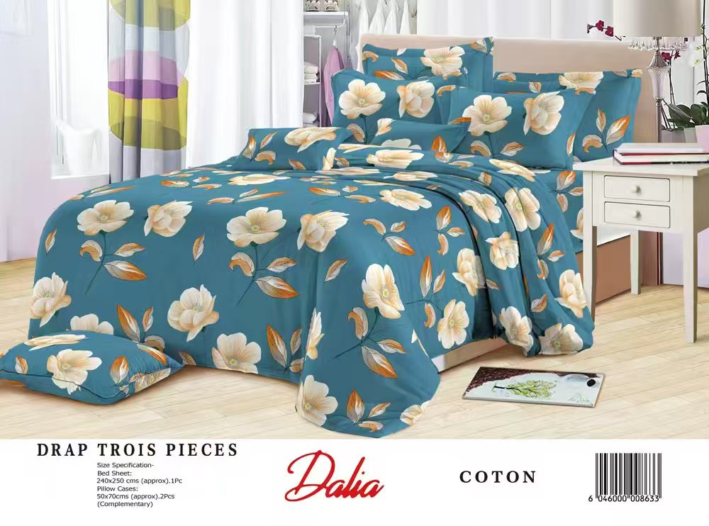 Drap Dalia 3 pièces (2 taies d'oreillers + 1 drap) Coton - Vert
