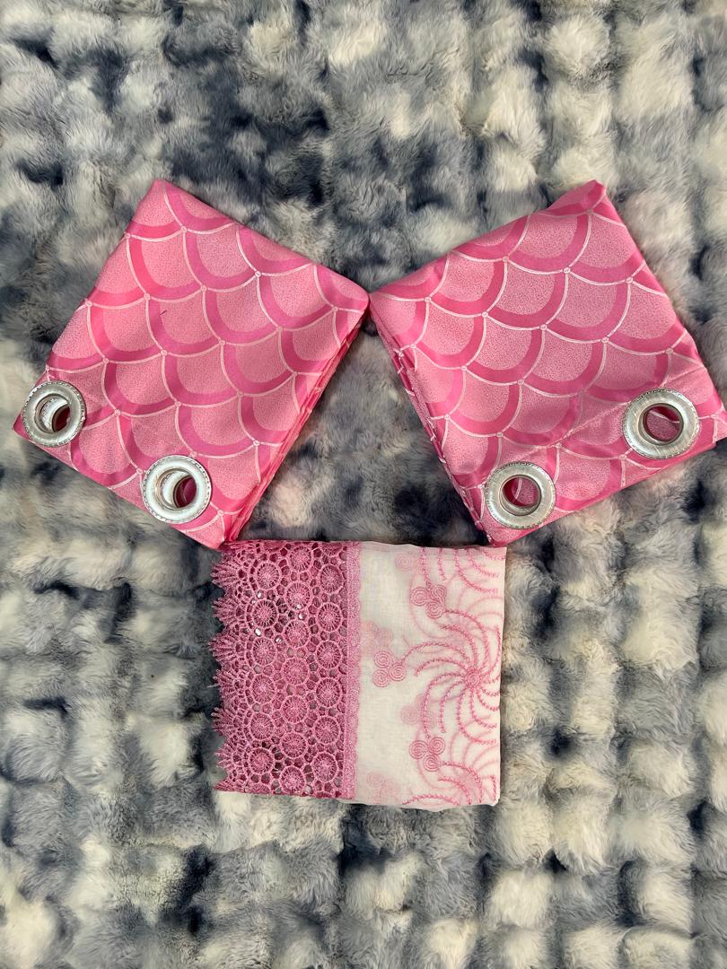 Ensemble Rideaux 2 Lourds & 1 Léger - Rose