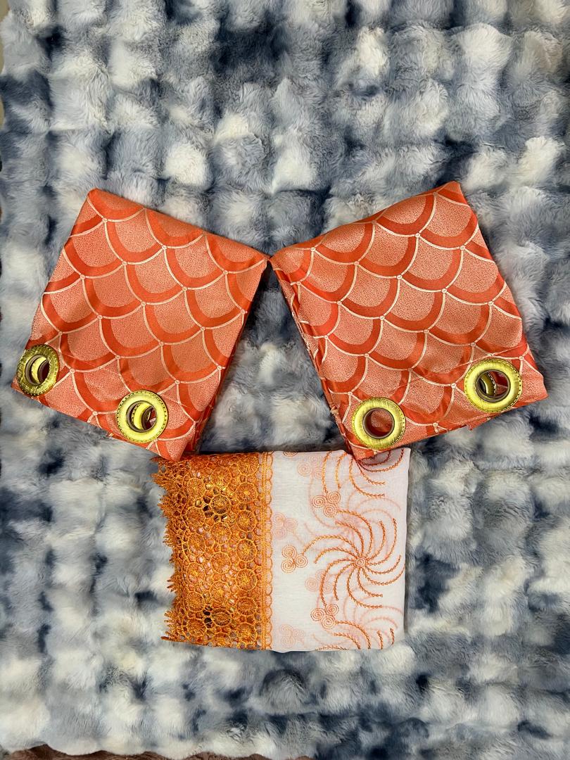 Ensemble Rideaux 2 Lourds & 1 Léger - Orange 