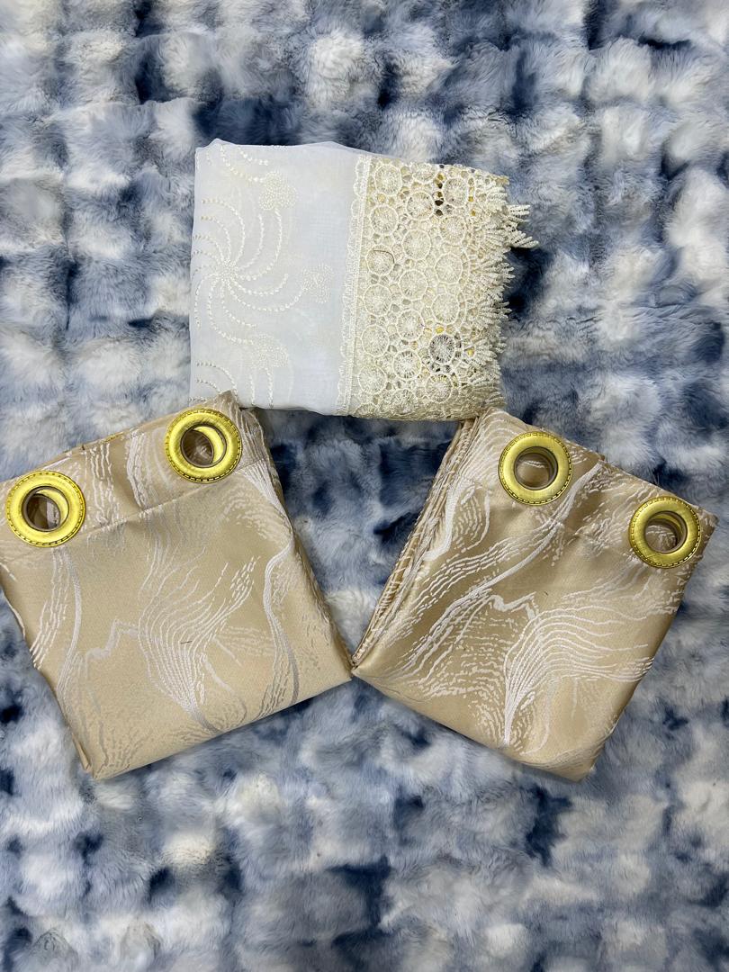 Ensemble Rideaux 2 Lourds & 1 Léger - Beige