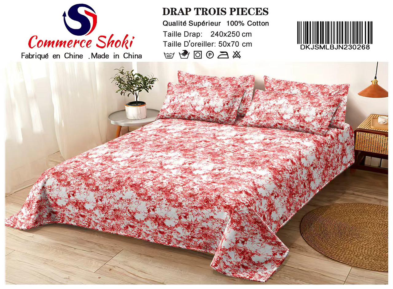 Drap Thioub Trois Pièces - Drap : 240 x 250 & Taies d'oreiller : 50 x 70 cm
