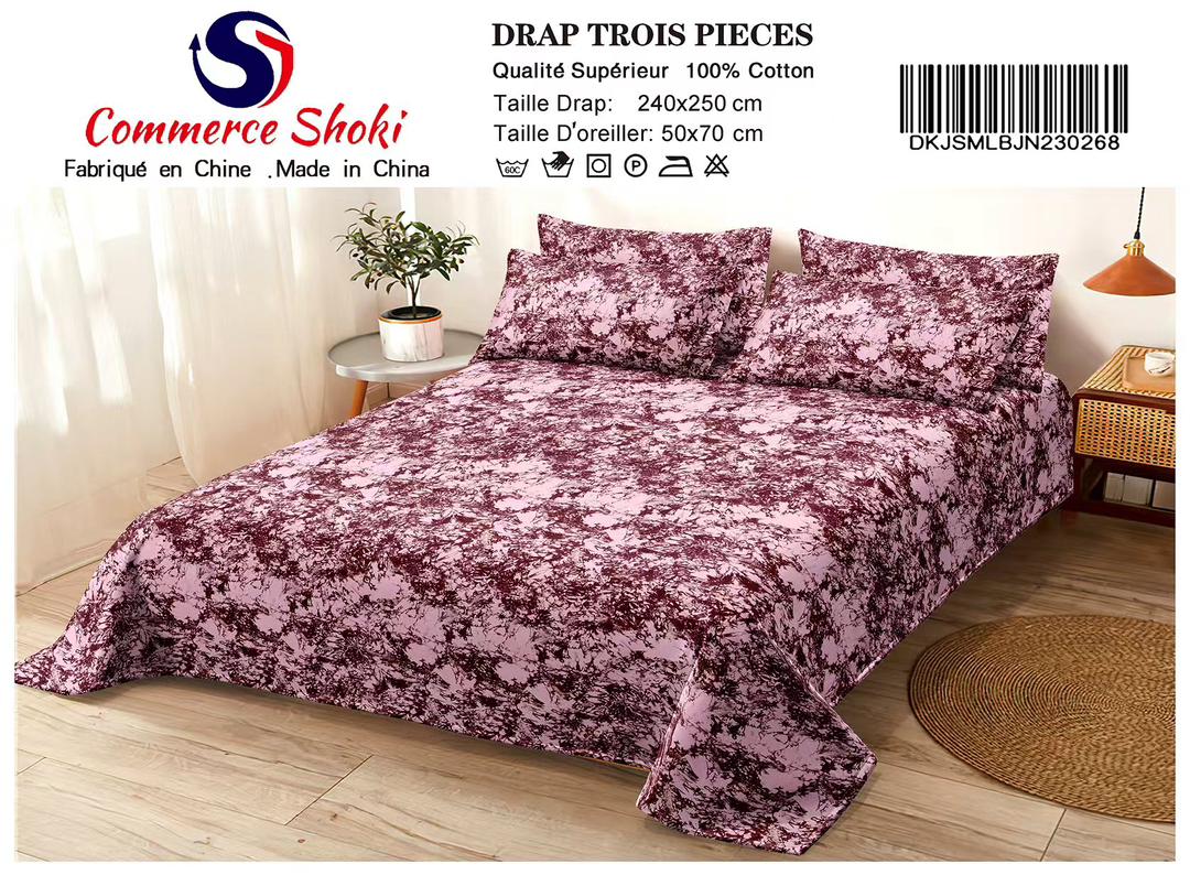Drap Thioub Trois Pièces - Drap : 240 x 250 & Taies d'oreiller : 50 x 70 cm