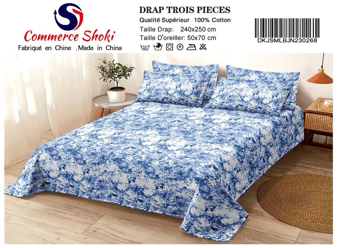 Drap Thioub Trois Pièces - Drap : 240 x 250 & Taies d'oreiller : 50 x 70 cm