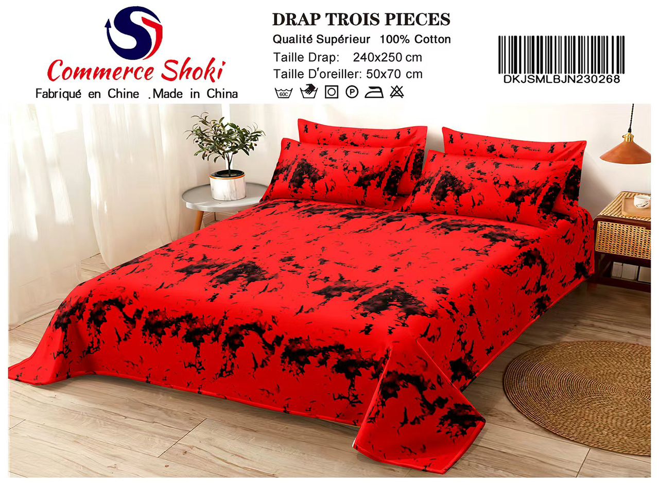 Drap Thioub Trois Pièces - Drap : 240 x 250 & Taies d'oreiller : 50 x 70 cm