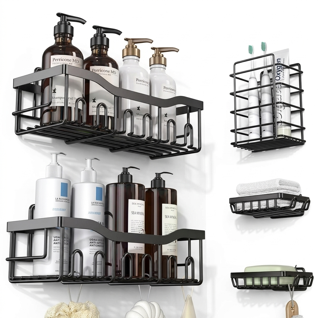 Complet d'étagères de douche en acier noir mat