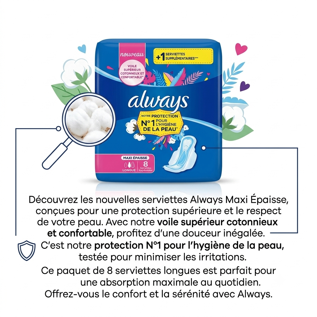 Serviettes Always Maxi Épaisse Longue