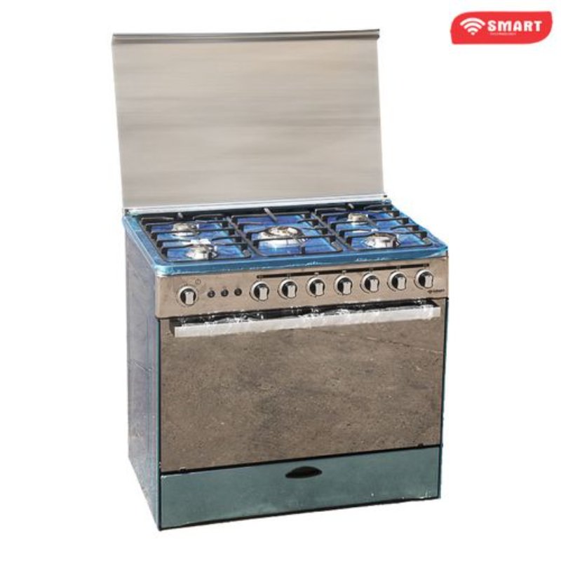 SMART TECHNOLOGY Cuisinière à Gaz 5 Feux 90x60Cm - Inox - Avec Four Haut et Bas - Rotisseur - Allumage automatique - minuteur -STC-9060C- Garantie 12 mois